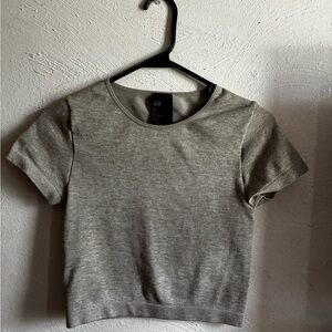 H&M Gray Cropped Fitted Short Sleeve T-Shirt